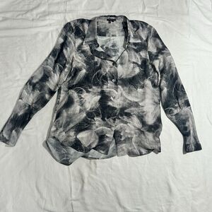 Theory Women Silk Abstract Floral Collared Button Up Long Sleeve Blouse Size M